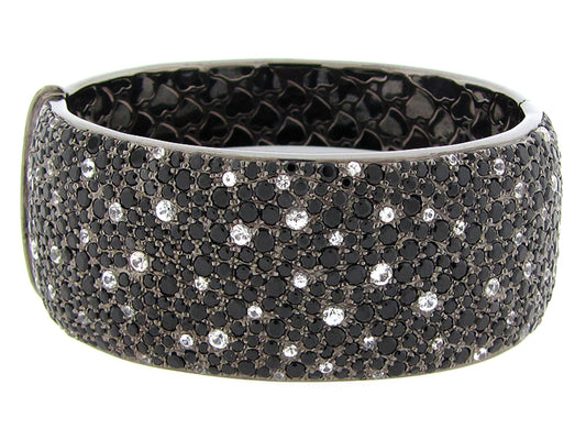 BLACK SPINEL & WHITE SAPPHIRE BANGLE, BLACK FINISH, SILVER (N/H)