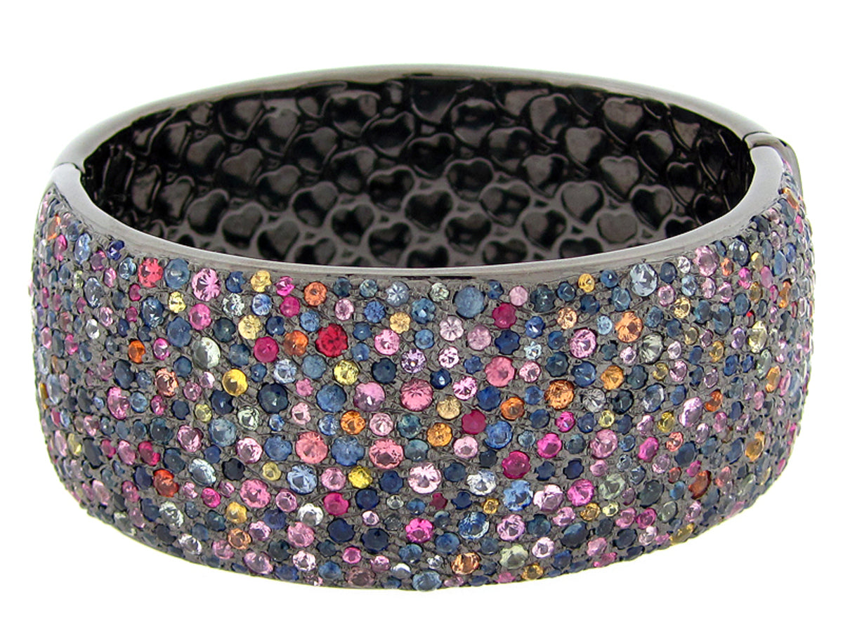 RAINBOW SAPPHIRE BANGLE, BLACK FINISH, SILVER (E/U)