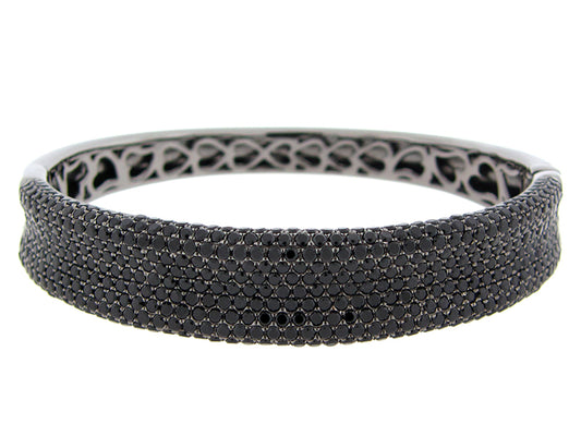 BLACK SPINEL BANGLE, BLACK FINISH, SILVER (N)