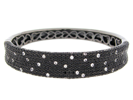 BLACK SPINEL & WHITE SAPPHIRE BANGLE, BLACK FINISH, SILVER (N/H)