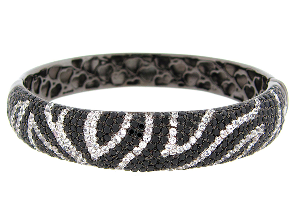 BLACK SPINEL & WHITE SAPPHIRE BANGLE, BLACK FINISH, SILVER (N/H)