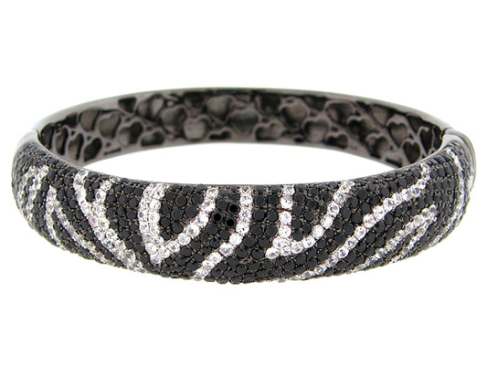 BLACK SPINEL & WHITE SAPPHIRE BANGLE, BLACK FINISH, SILVER (N/H)