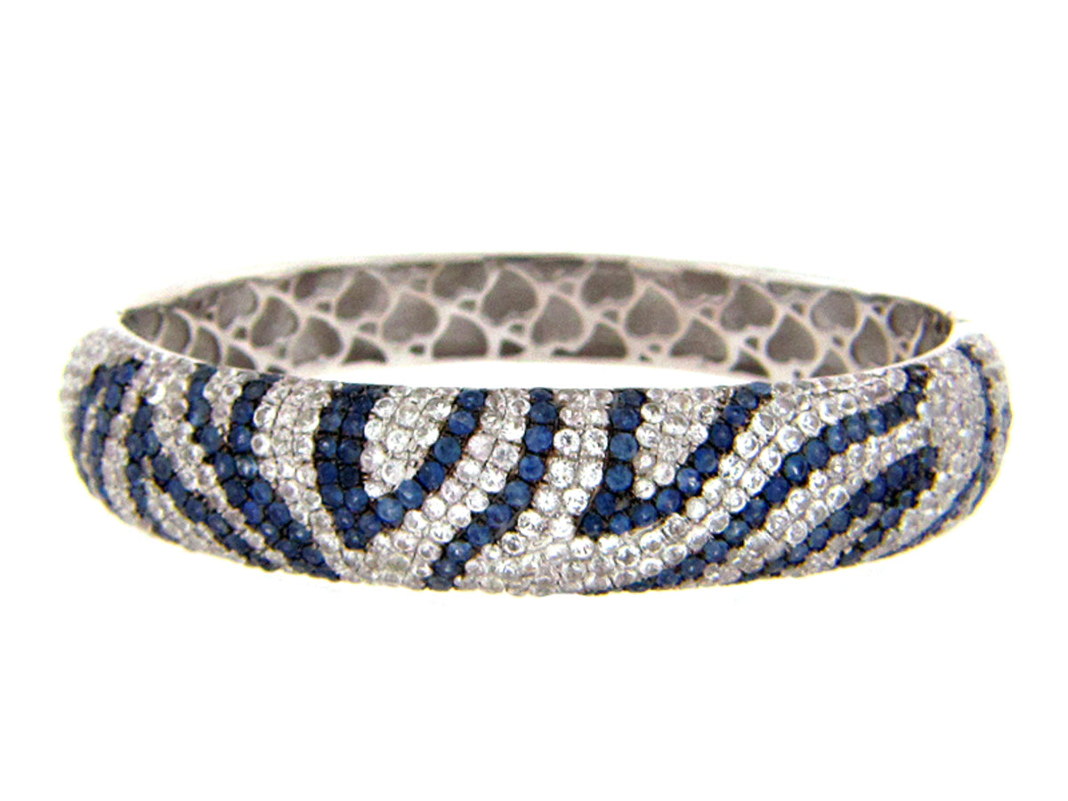 BLUE & WHITE SAPPHIRE BANGLE, SILVER (E)