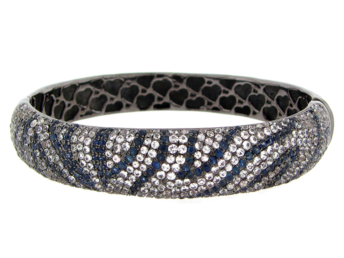 BLUE & WHITE SAPPHIRE BANGLE, BLACK FINISH, SILVER (E)