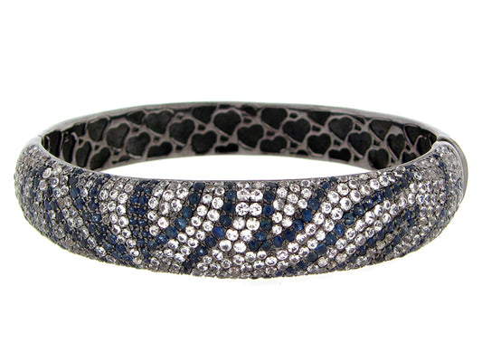 BLUE & WHITE SAPPHIRE BANGLE, BLACK FINISH, SILVER (E)