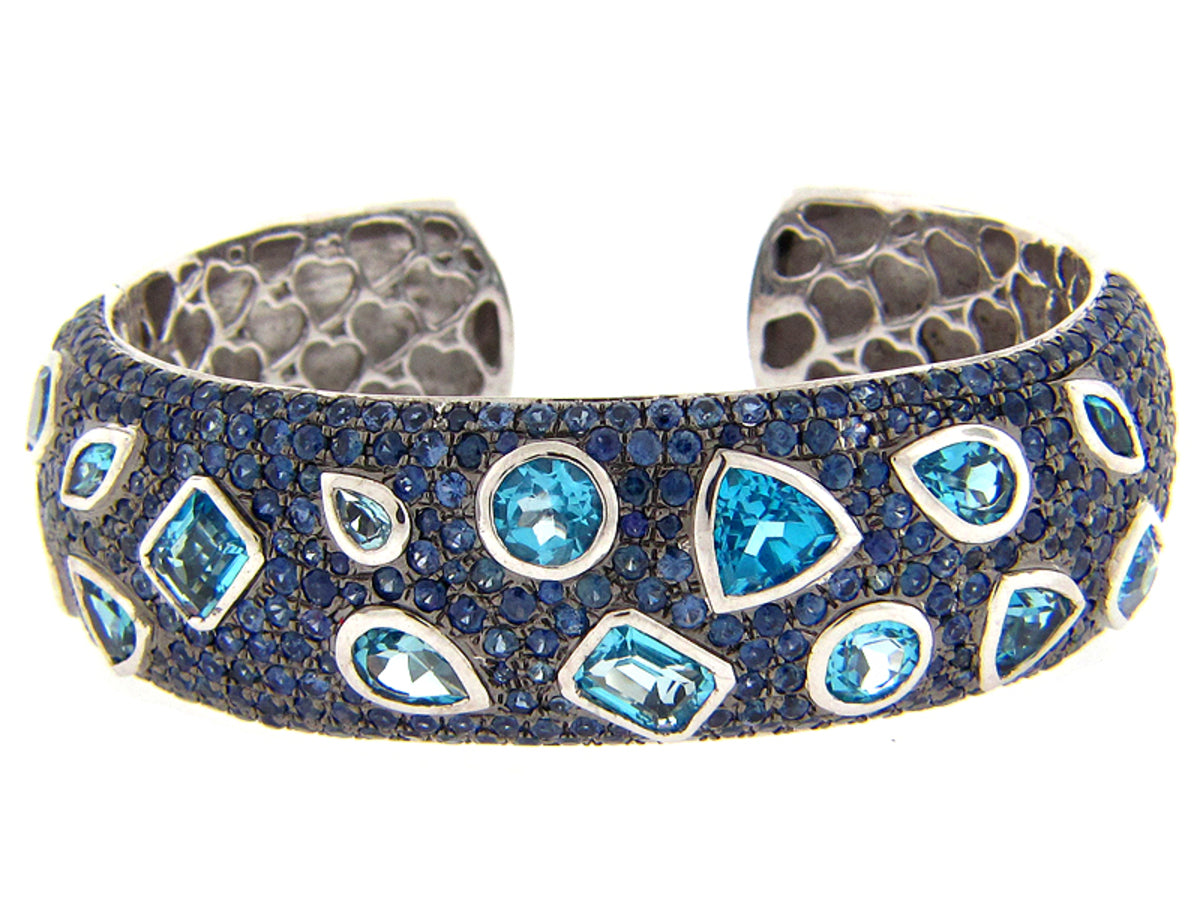 SAPPHIRE & BLUE TOPAZ BANGLE, SILVER (E/R)