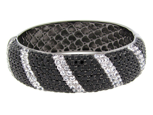 BLACK SPINEL & WHITE SAPPHIRE BANGLE,BLACK FINISH,  SILVER (N/H)