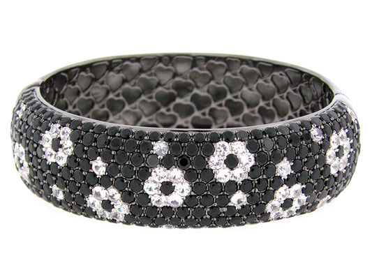 BLACK SPINEL & WHITE SAPPHIRE BANGLE, BLACK FINISH, SILVER (N/H)