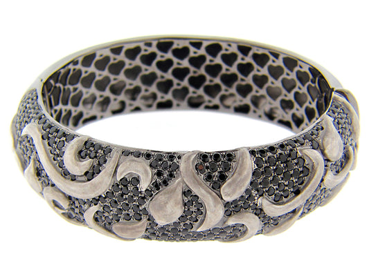 BLACK SPINEL BANGLE, BLACK FINISH, SILVER (N)
