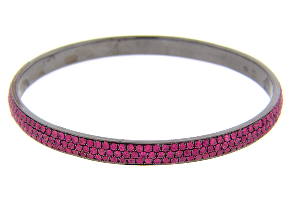 PINK SAPPHIRE BANGLE, BLACK FINISH, SILVER (H)