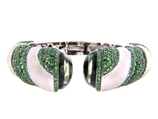 GREEN AMETHYST & TSAVORITE BANGLE, SILVER (E/N)