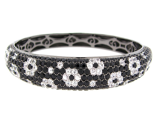 BLACK SPINEL & WHITE SAPPHIRE BANGLE, BLACK FINISH, SILVER (N/H)