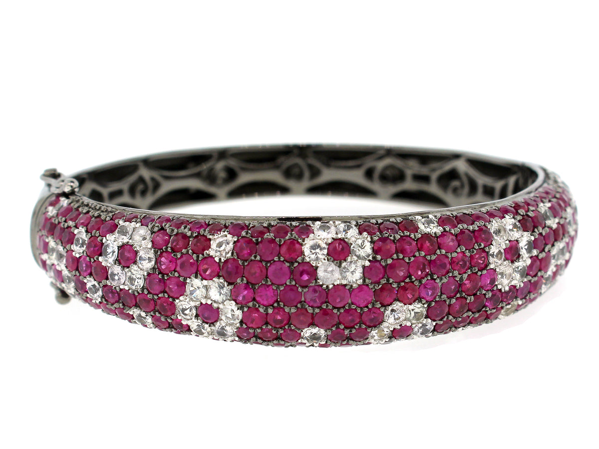 RUBY & WHITE SAPPHIRE BANGLE, BLACK FINISH, SILVER (H)