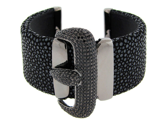 BLACK SPINEL BLACK STINGRAY BANGLE, BLACK FINISH, SILVER (N)