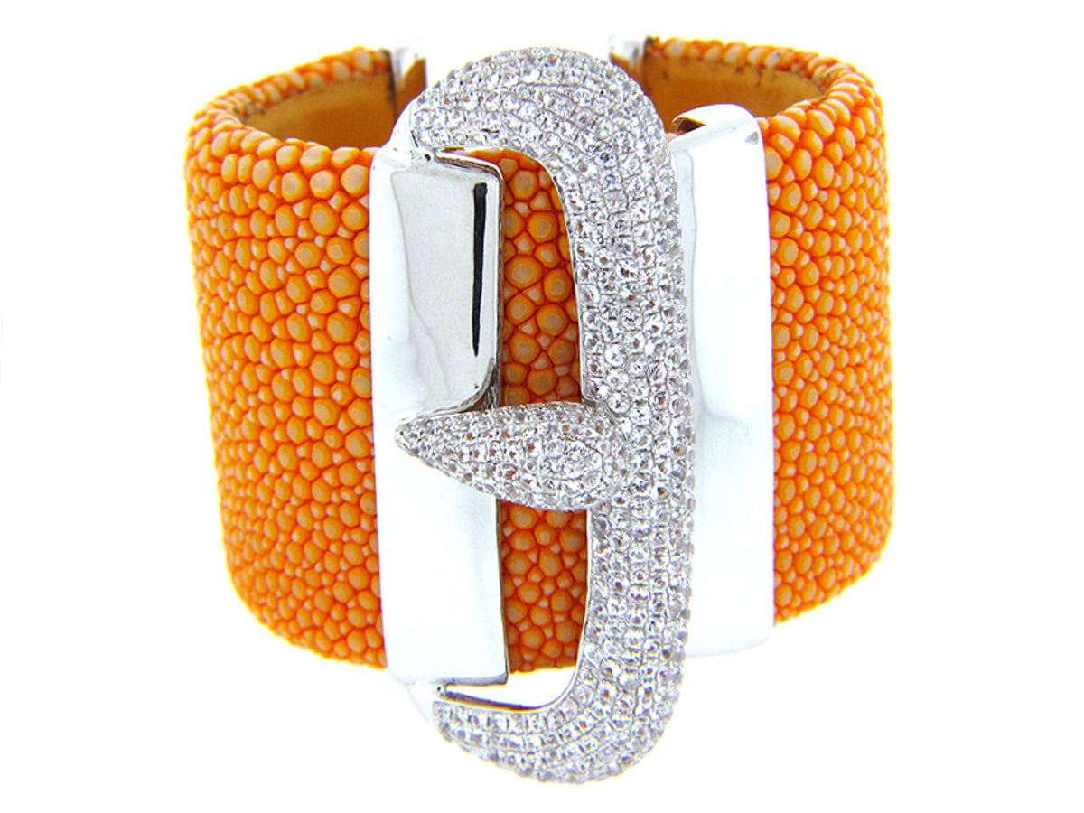 WHITE SAPPHIRE ORANGE STINGRAY BANGLE, SILVER (E)