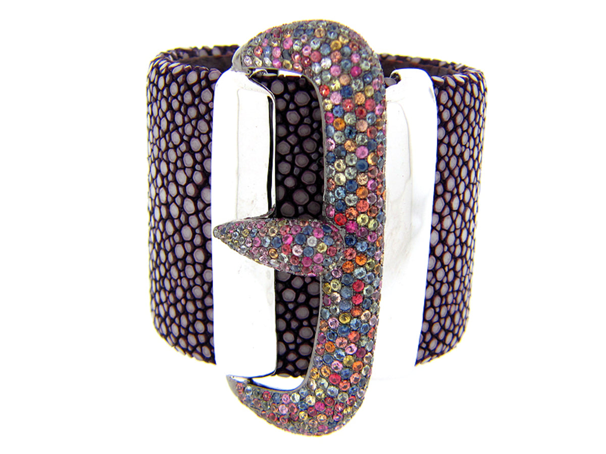 RAINBOW SAPPHIRE PURPLE STINGRAY BANGLE, SILVER (H/U)
