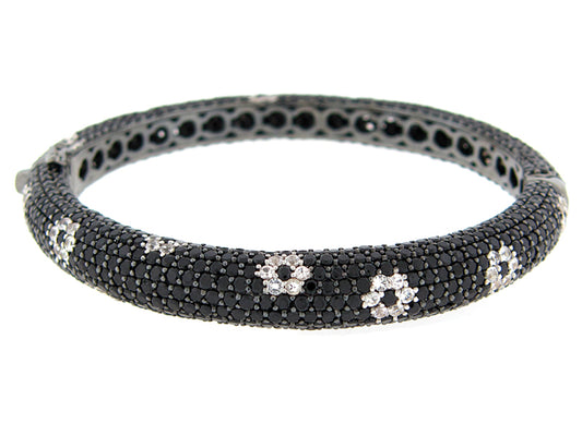 BLACK SPINEL & WHITE SAPPHIRE BANGLE, BLACK FINISH, SILVER (N/H)