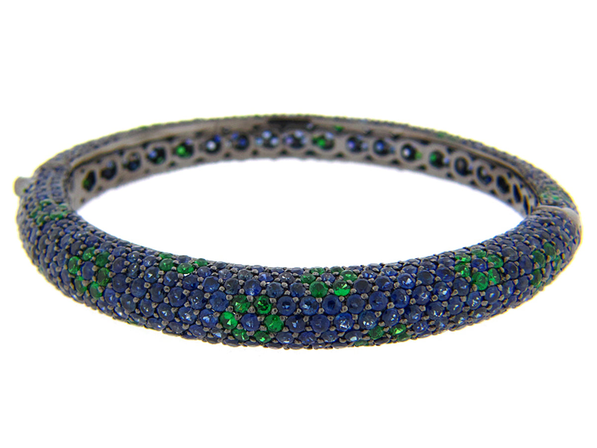 Sapphire Tsavorite Bangle, Black Finish, Silver (E)