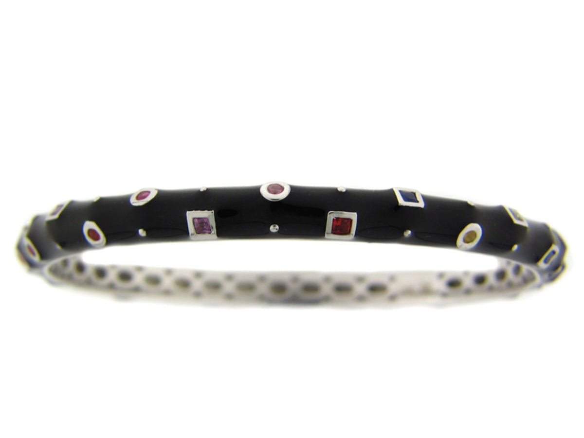 RAINBOW SAPPHIRE/BLACK ENAMEL BANGLE, SILVER (E/U)