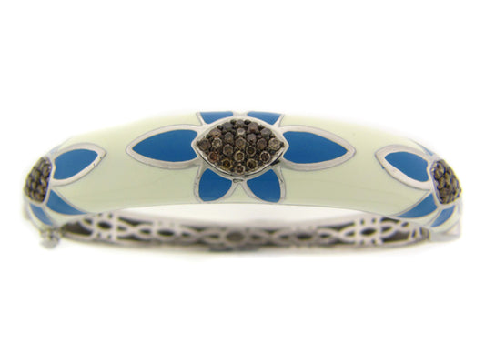 BROWN DIAMOND/CREAM & BLUE ENAMEL BANGLE