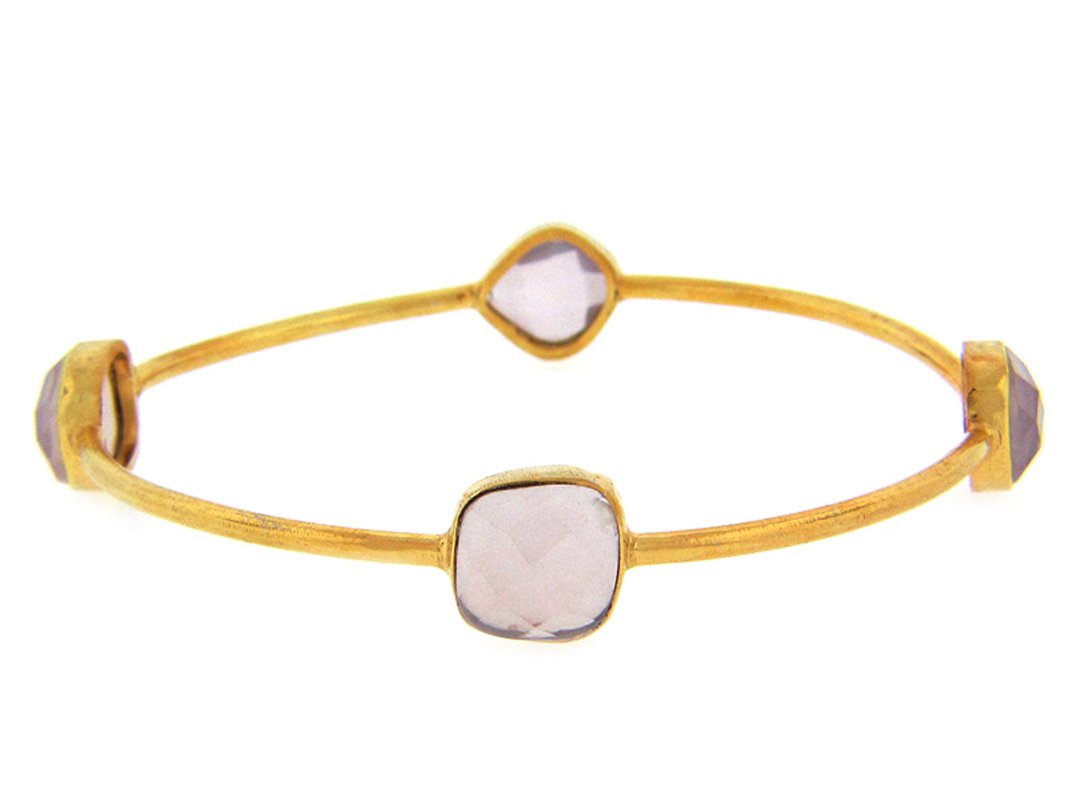 ROSE QUARTZ BANGLE, SILVER-YELLOW GOLD PLATE (E)