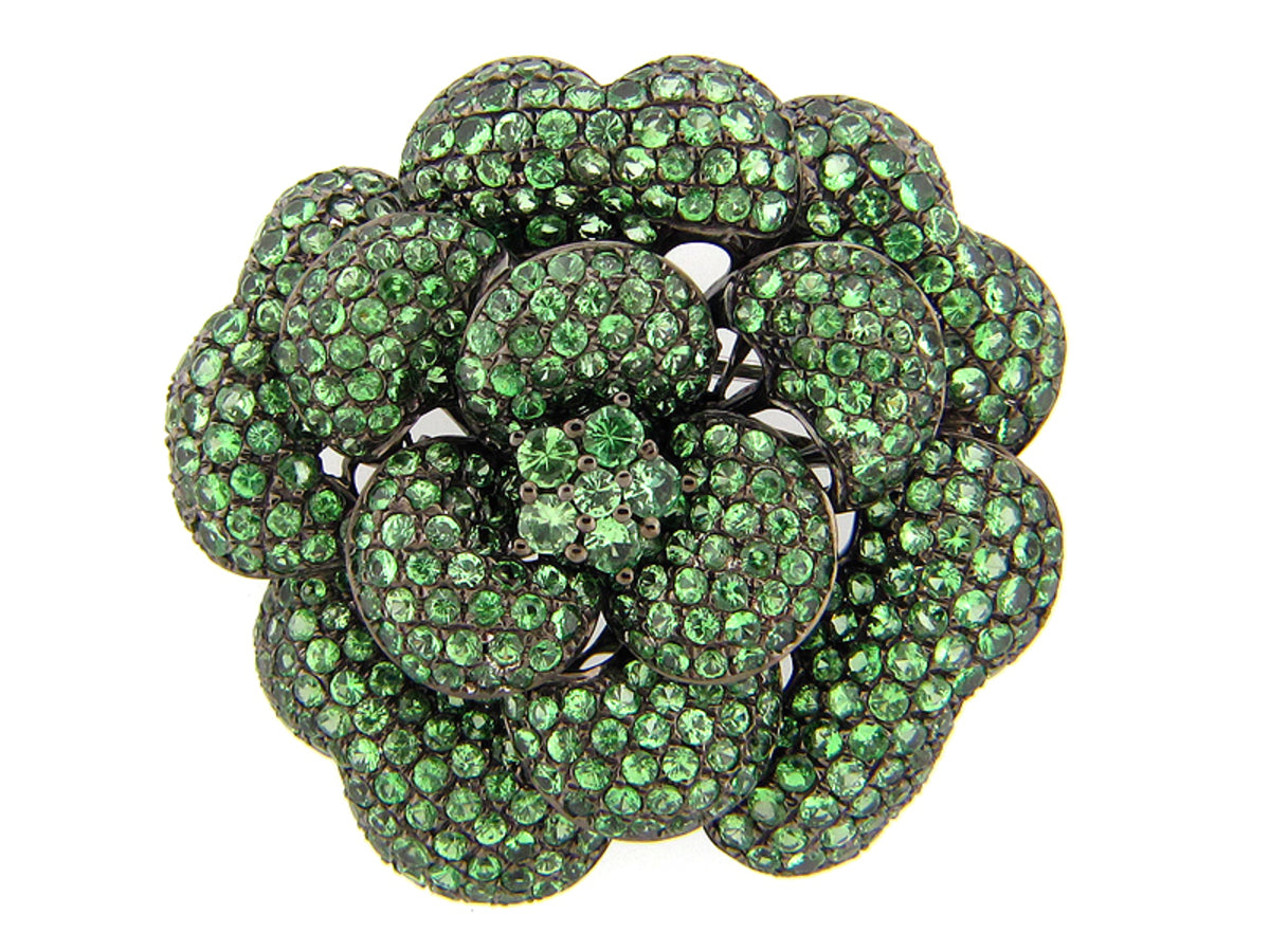TSAVORITE BROACH, SILVER (N)