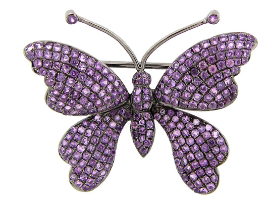 AMETHYST BROOCH, BLACK FINISH, SILVER (H)