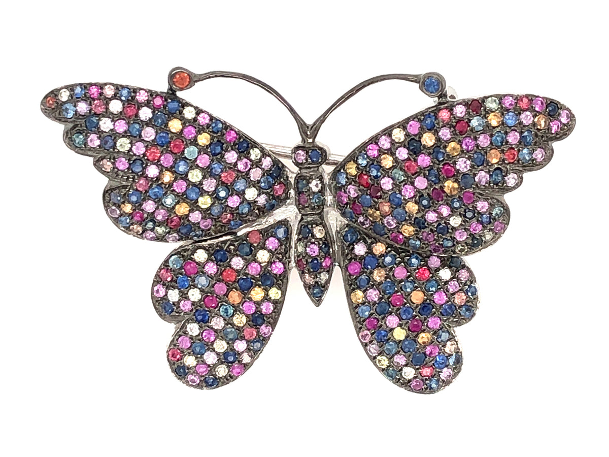 RAINBOW SAPPHIRE BUTTERFLY BROOCH, SILVER (E/U)