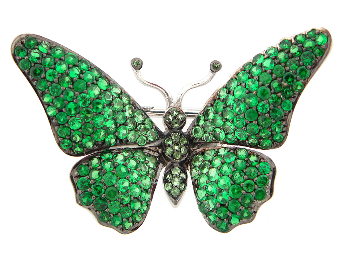 TSAVORITE BUTTERFLY BROOCH, SILVER (N)