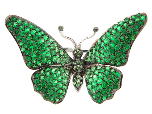 Tsavorite Butterfly Brooch, Silver (N)