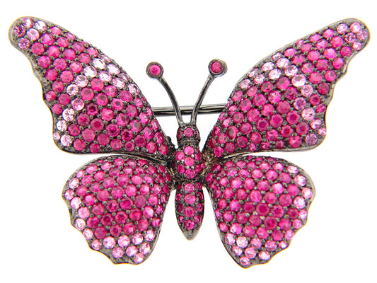 PINK SAPPHIRE BROACH, BLACK FINISH, SILVER (H)
