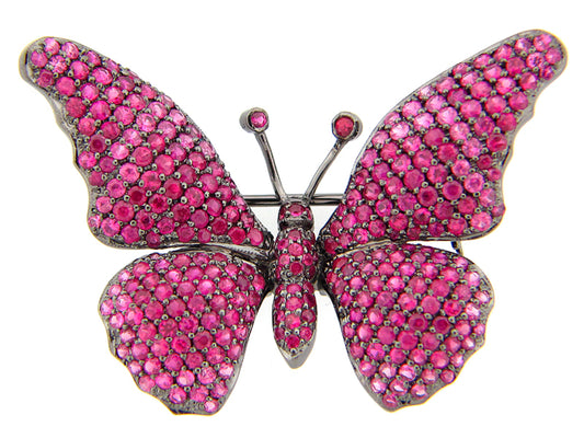 PINK SAPPHIRE BROACH, BLACK FINISH, SILVER (E)