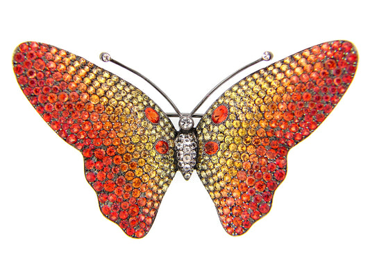 ORANGE, YELLOW & WHITE SAPPHIRE BROOCH, BLACK FINISH, SILVER (E/U)