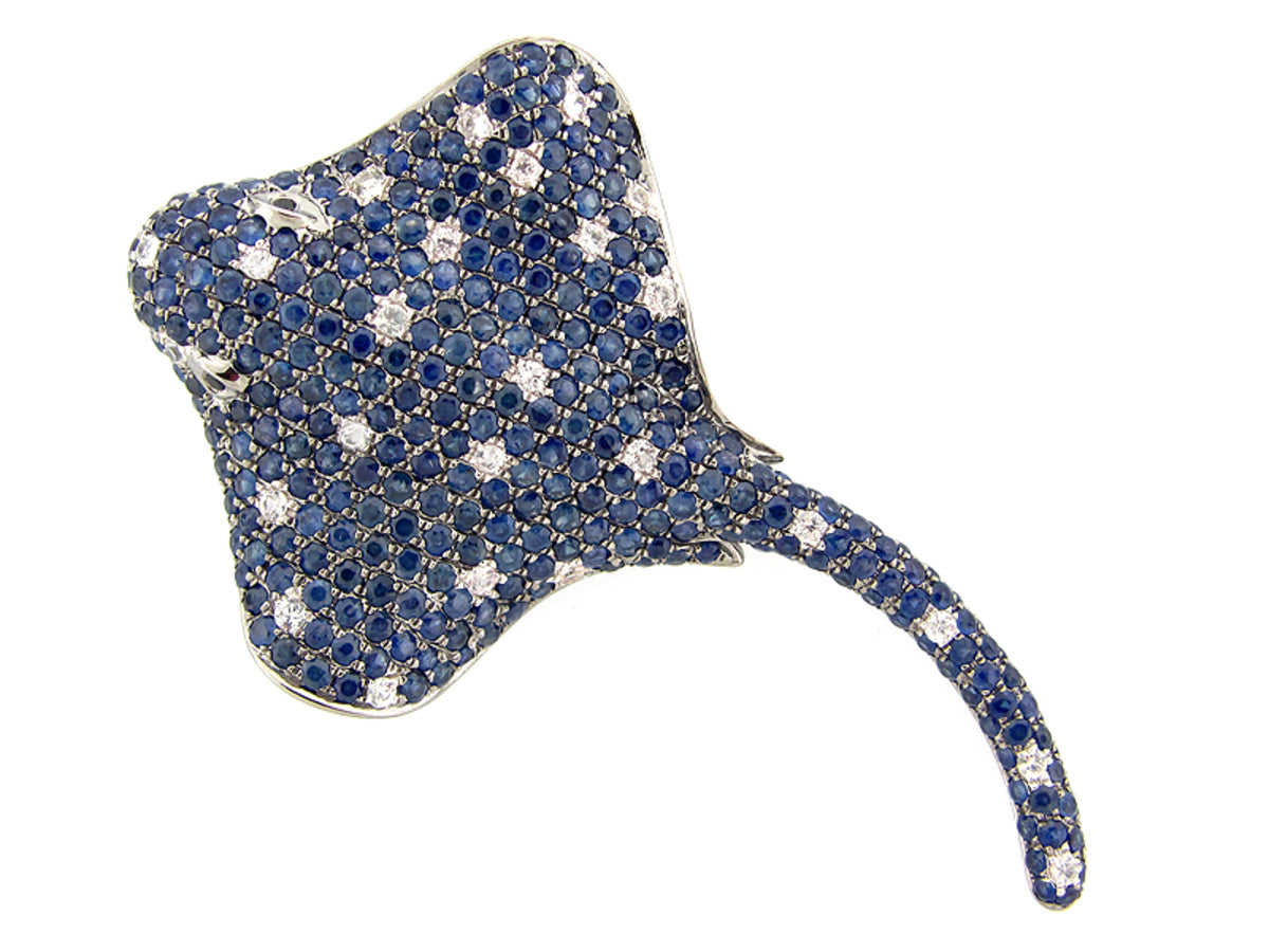 BLUE & WHITE SAPPHIRE BROACH, SILVER (H)