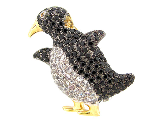 YELLOW & WHITE SAPPHIRE, & BLACK SPINEL BROACH, SILVER (N/H)