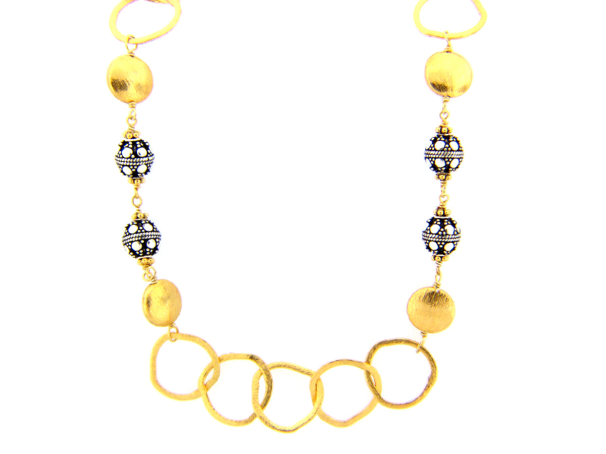 TWO TONE SILVER NECKLACE, YELLOW GOLD PLATE