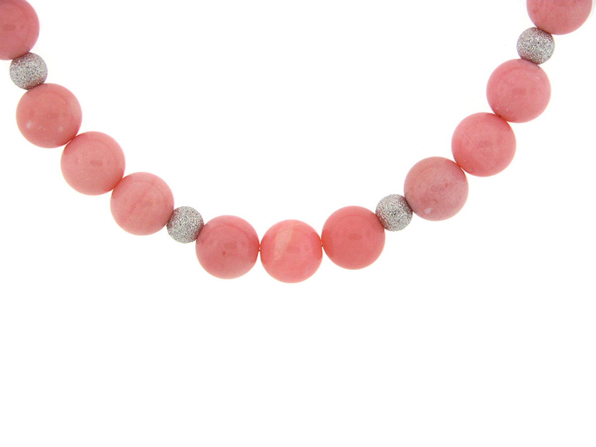 PINK OPAL BEAD NECKLACE, SILVER (N)