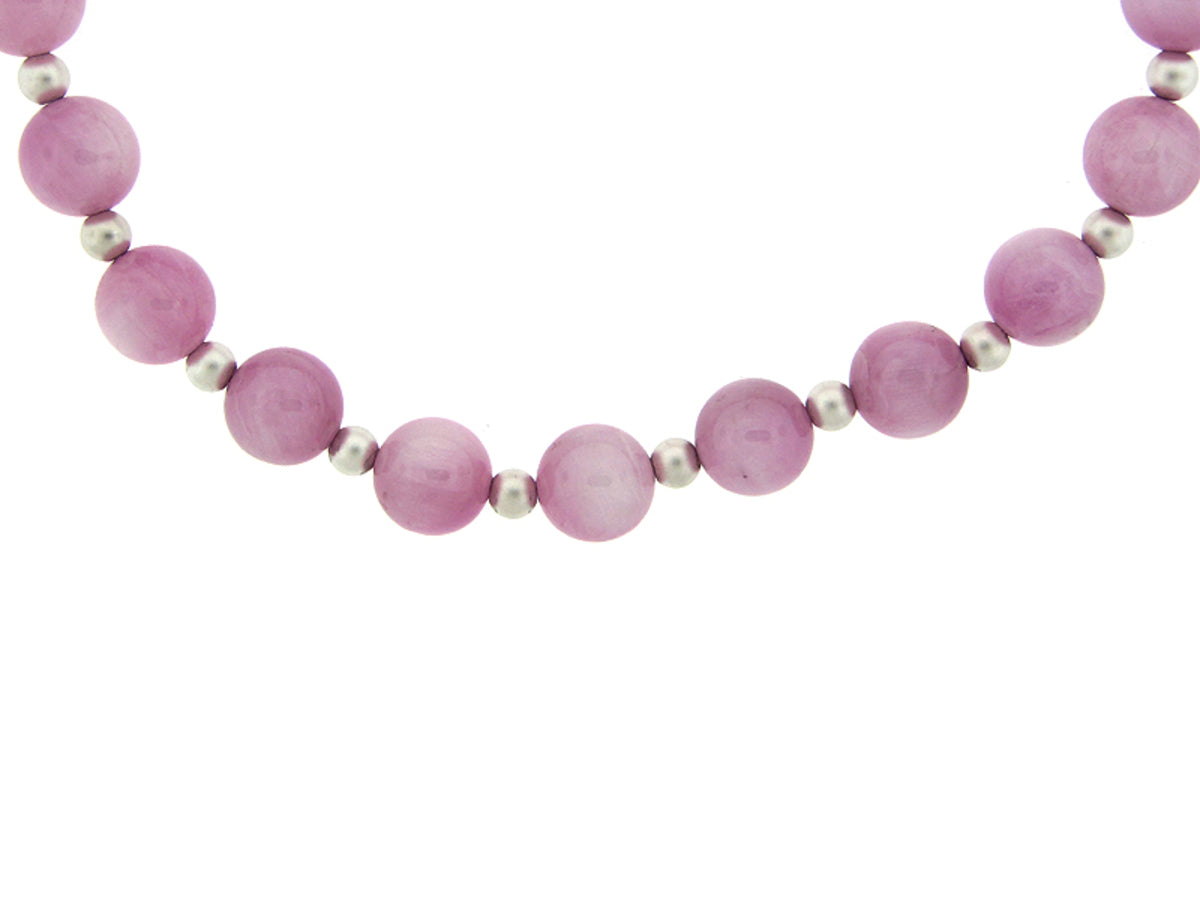 KUNZITE BEAD NECKLACE, SILVER (H)
