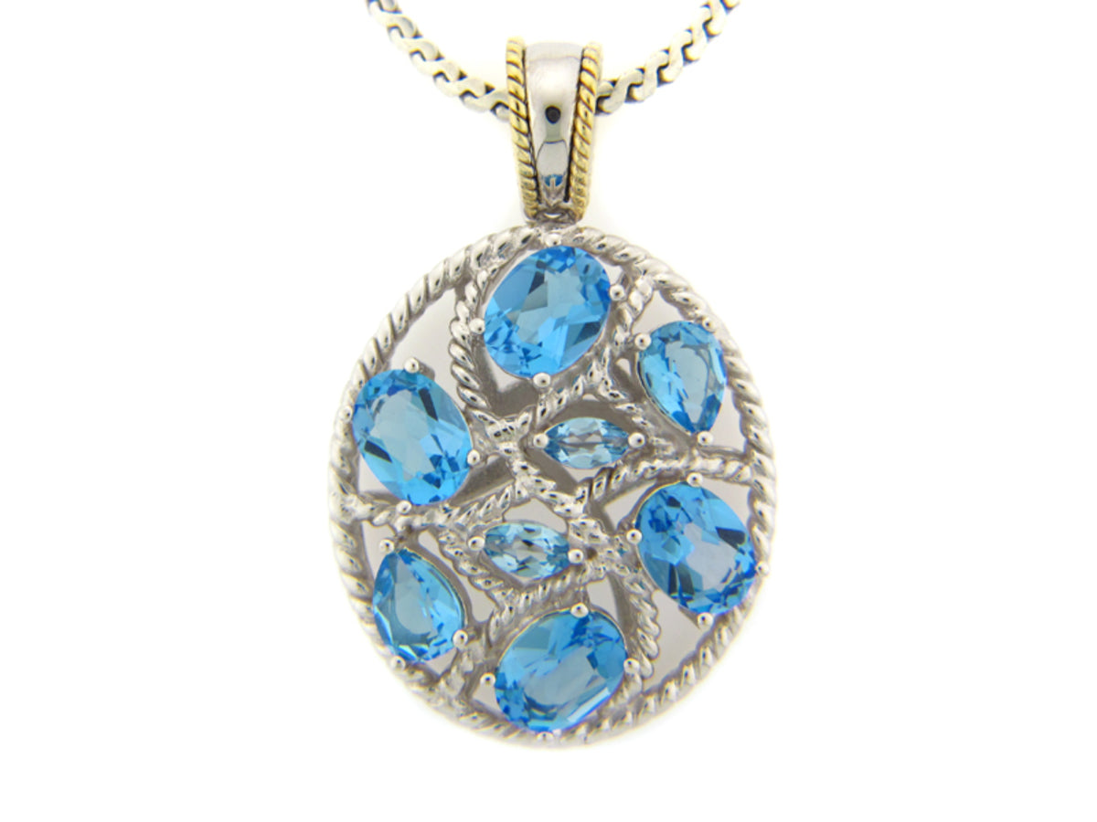 BLUE TOPAZ PENDANT, SILVER/18K (R)