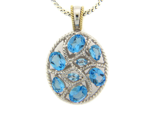 BLUE TOPAZ PENDANT, SILVER/18K (R)
