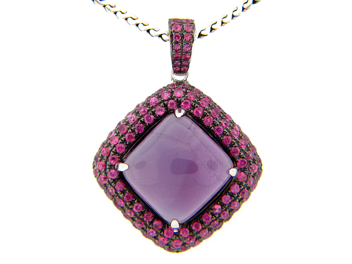 AMETHYST & PINK SAPPHIRE PENDANT, SILVER (H)