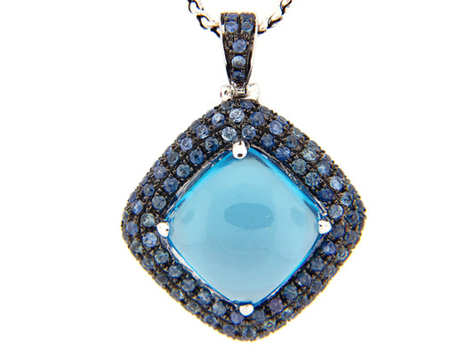 BLUE TOPAZ & SAPPHIRE PENDANT, SILVER (R/E)