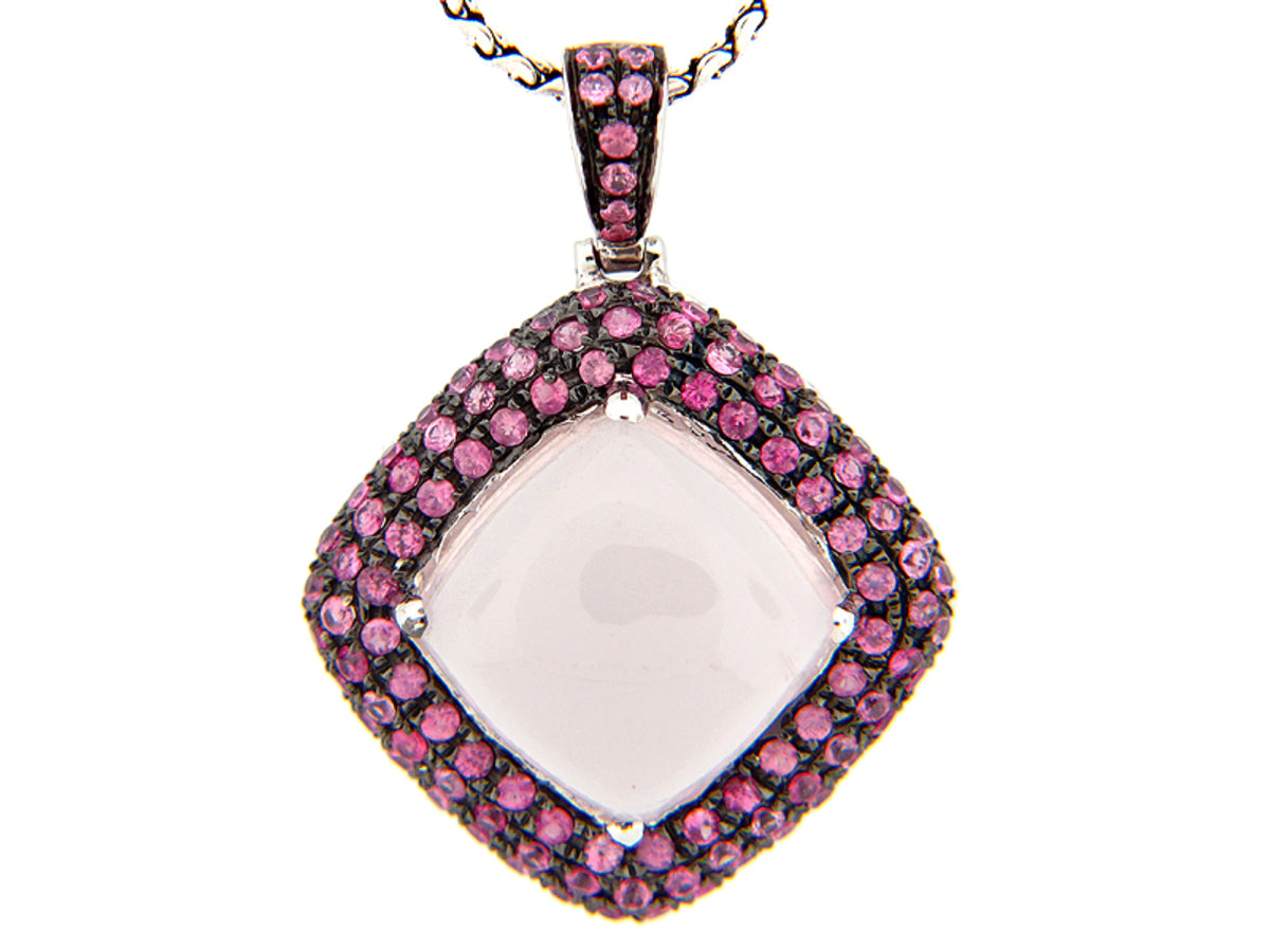 ROSE QUARTZ & PINK SAPPHIRE PENDANT, SILVER (E)