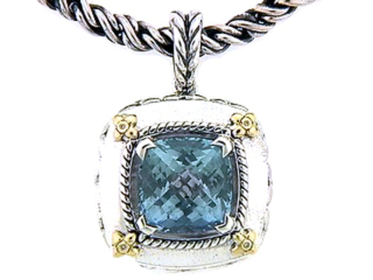 BLUE TOPAZ & DIAMOND PENDANT