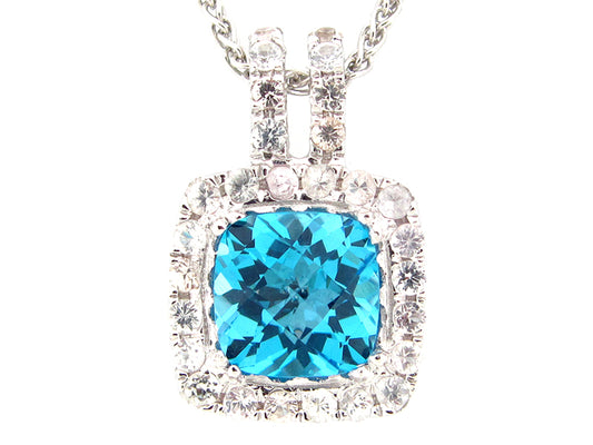 BLUE TOPAZ & WHITE SAPPHIRE PENDANT, SILVER (R/H)