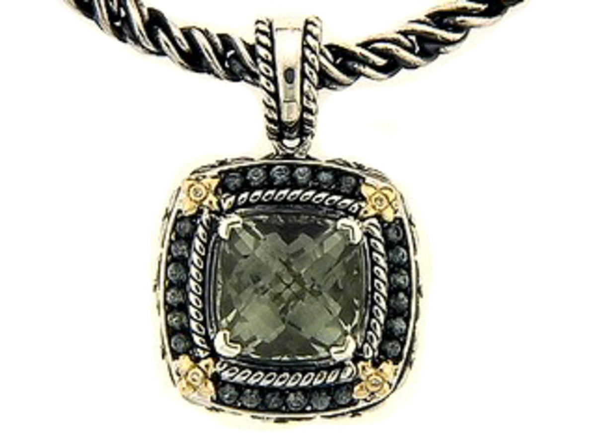 GREEN AMETHYST, GREEN SAPPHIRE & DIAMOND PENDANT
