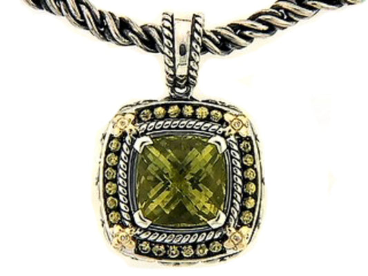 LEMON QUARTZ, YELLOW SAPPHIRE & DIAMOND PENDANT