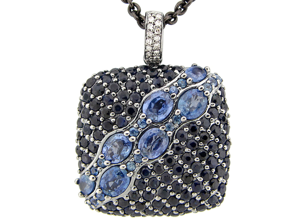 SAPPHIRE & DIAMOND PENDANT, BLACK FINISH, SILVER (H)