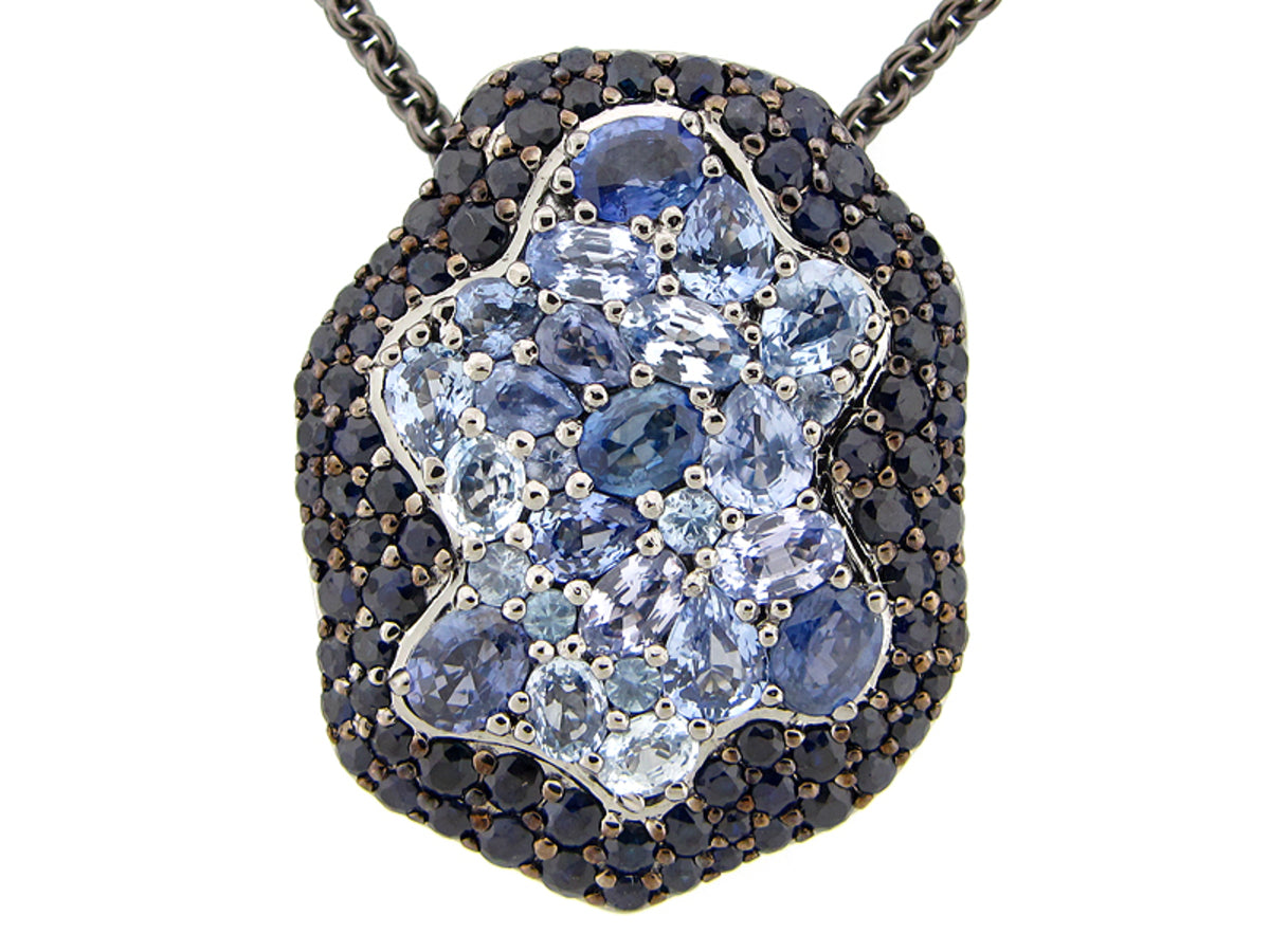 SAPPHIRE PENDANT WITH 24" CHAIN, BLACK FINISH, SILVER (H)