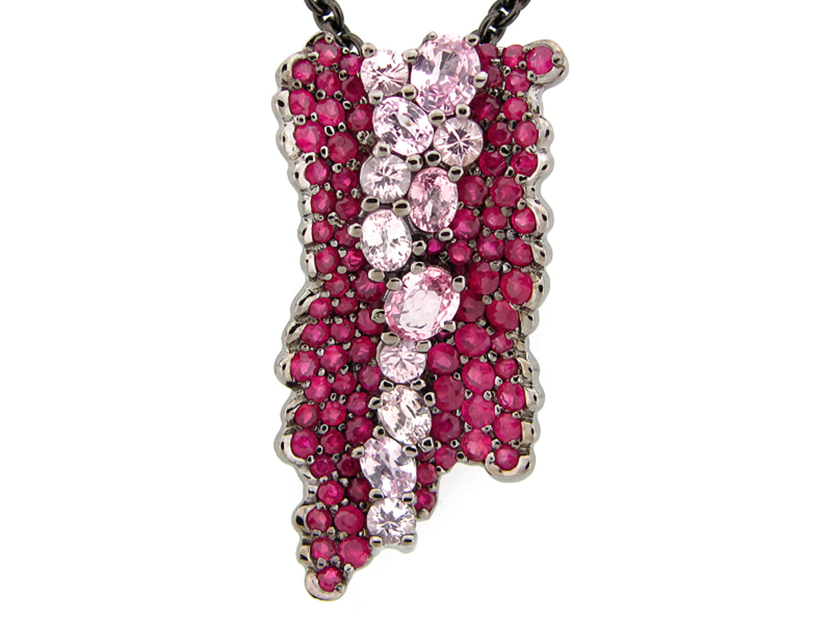 RUBY & PINK SAPPHIRE PENDANT,BLACK FINISH,  SILVER (H)